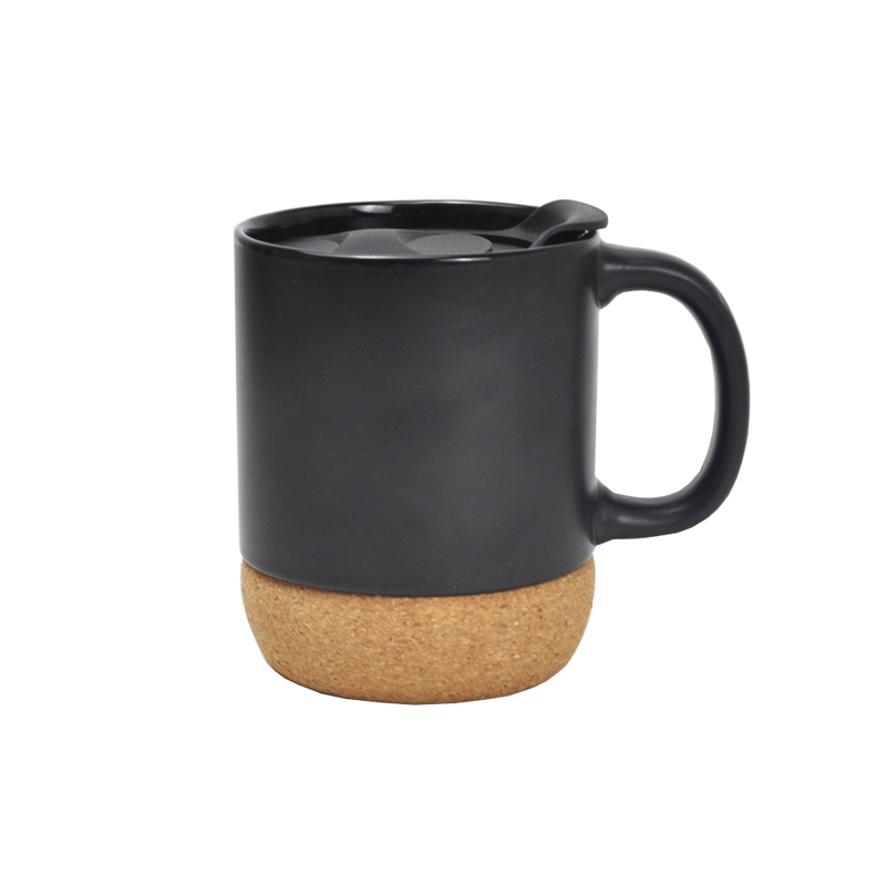 ceramic matte finish coffee mug with cork bottom & PP lid