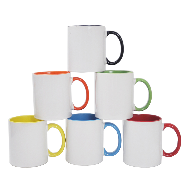 ceramic two tone sublimation mug with color handle
