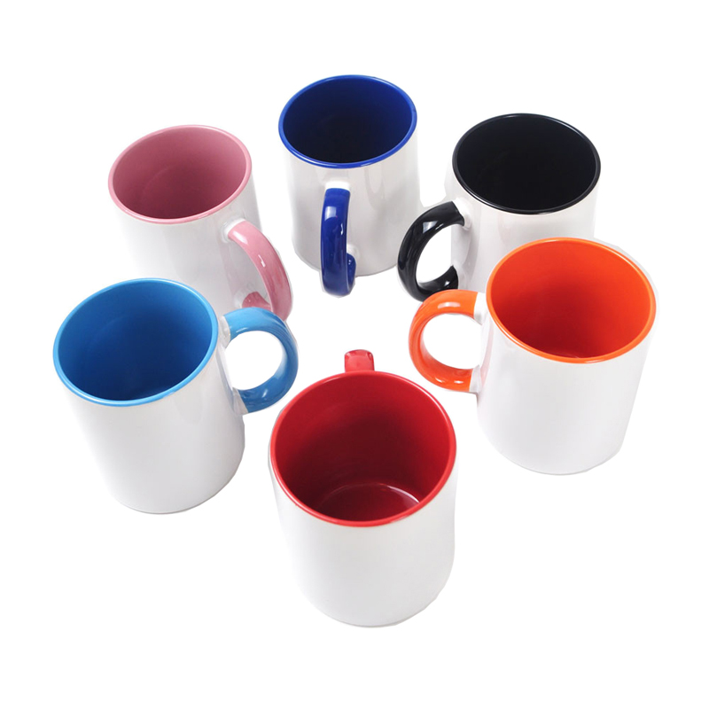 ceramic two tone sublimation mug with color handle