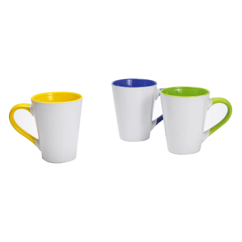 ceramic two tone V-shape Mug with color handle