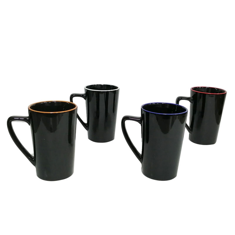 ceramic V-shape tall coffee mug with solid color