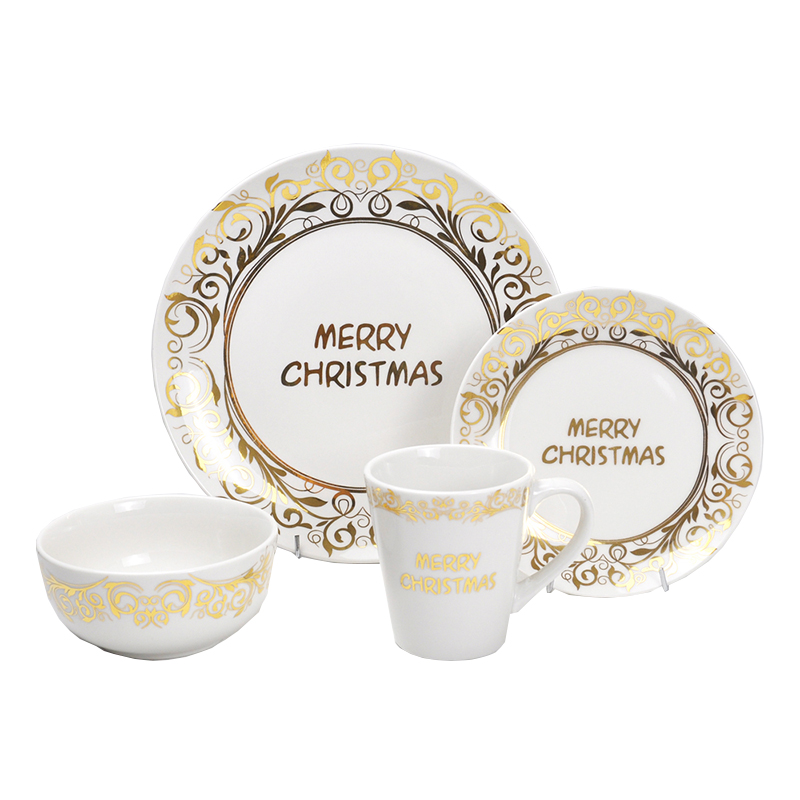 Ceramic 16pcs round shape dinner sets with decal printing ,Lovely Christmas design dinner set.