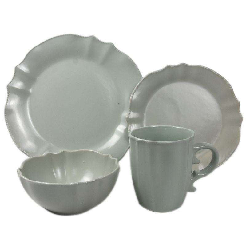 16pcs stoneware dinner set with solid color ,a set of ceramic tableware in the shape of petals